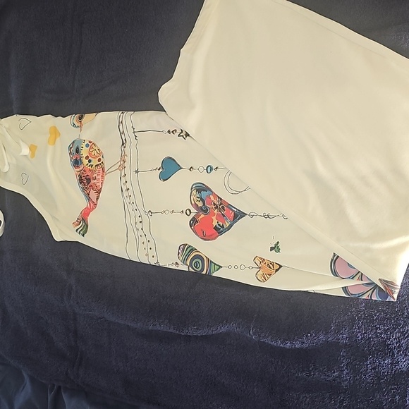 NWOT White Printed Tie Strap Jumpsuit/Overalls Colorful Bird/Heart Design Medium - Picture 11 of 15